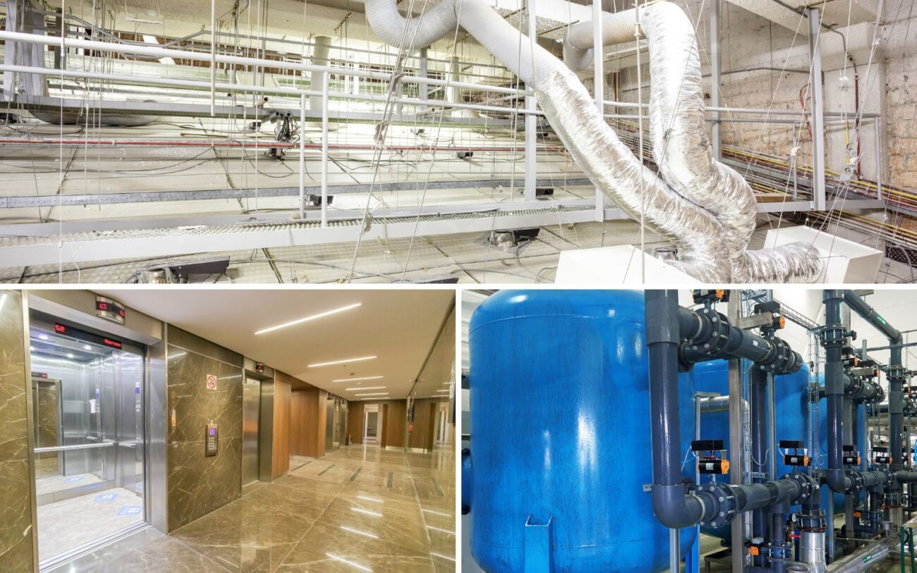 Ventilation system, lifts, water system